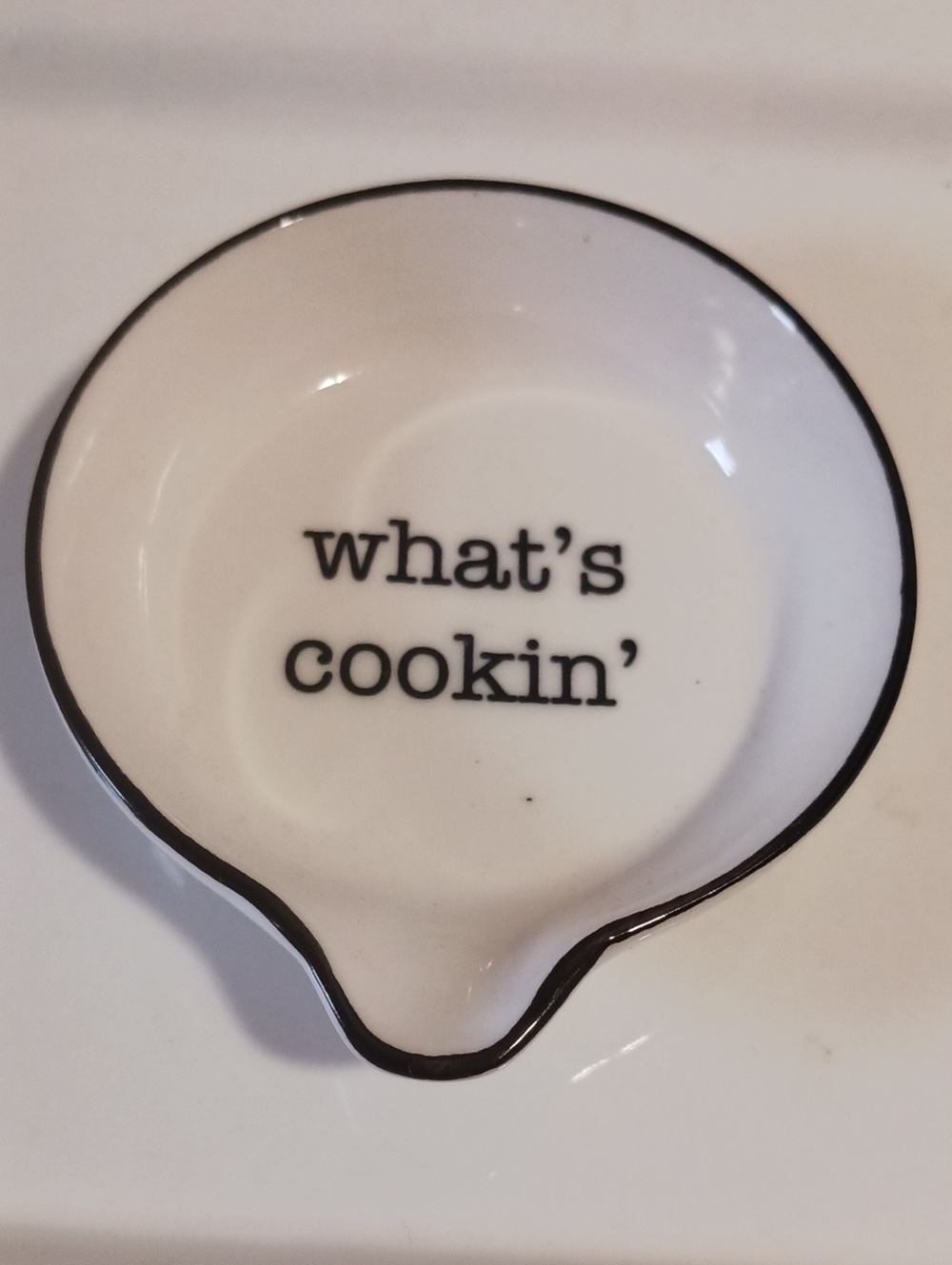 Adorable! What's Cookin' Ceramic Spoon Rest - White